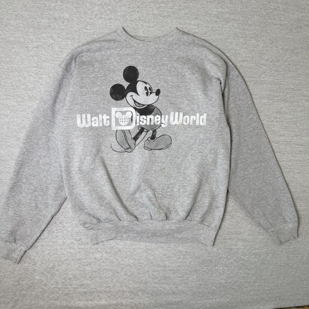 Disney Mickey Mouse Sweatshirt Men Medium Gray Retro Distressed Graphic